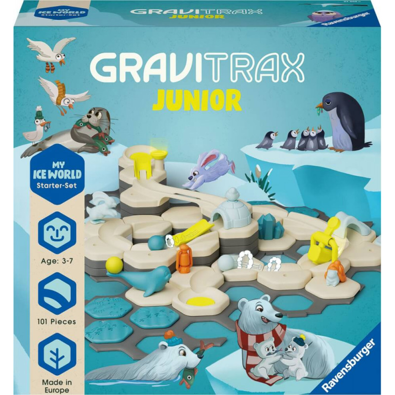 Ravensburger GraviTrax Junior Starter-Set L Ice - Erweiterbare Kugelbahn für Kinder, Murmelbahn aus