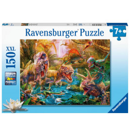 Ravensburger Puzzle 13348 mit 150 Teilen: Versammlung der Dinosaurier, geeignet für Kinder ab 7 Jahren.