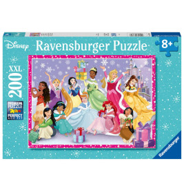 Disney-Prinzessinnen auf XXL-Ravensburger Puzzle 200 Teile für Kinder ab 8 Jahren, mit eisblauem Rand.