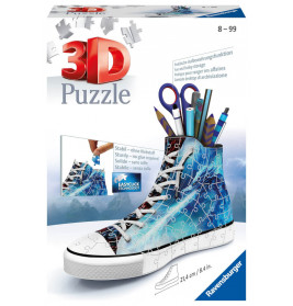 3D-Puzzle in Sneakersform von Ravensburger, dient als Schreibtisch-Organizer, Verpackung abgebildet.