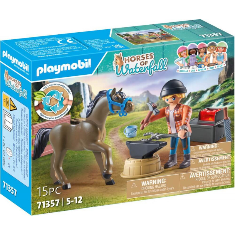 Playmobil-Set Pferde des Wasserfalls: Box mit Pferd, Mädchenfigur und Zubehör. Für Kinder von 5 bis 12 Jahren geeignet.