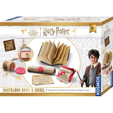 Harry Potter Bastelset für Briefe und Siegel, inkl. Buch, Wachssiegel und Werkzeugen auf der Verpackung abgebildet.
