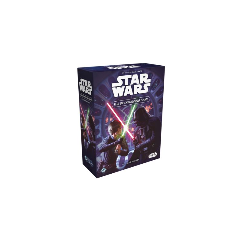 Box von Star Wars: The Deckbuilding Game mit Luke Skywalker und Darth Vader, deren Lichtschwerter sich kreuzen.