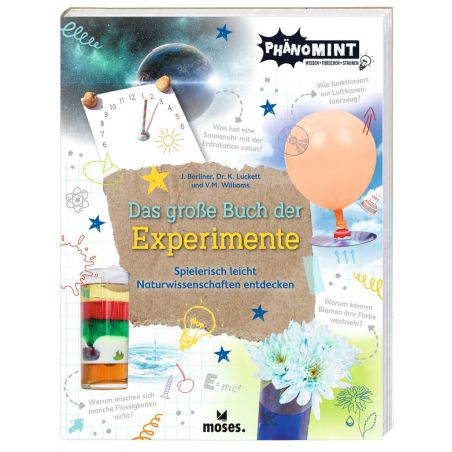 Cover von Das große Buch der Experimente mit wissenschaftlichen Motiven und bunten Kinderexperimenten.