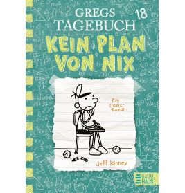 Buchcover von Gregs Tagebuch 18: Cartoon-Junge sitzt am Schreibtisch und wirkt ratlos.