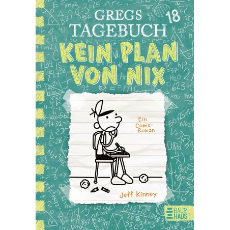 Buchcover von Gregs Tagebuch 18: Cartoon-Junge sitzt am Schreibtisch und wirkt ratlos. Buchcover von Gregs Tagebuch 18: Cartoon-Junge sitzt am Schreibtisch und wirkt ratlos.