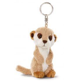 Plüsch-Erdmännchen-Schlüsselanhänger mit braunem Fell, weißem Bauch und silbernem Schlüsselring am Kopf.