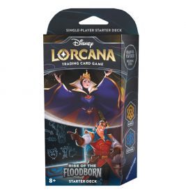 Disney Lorcana Rise of the Floodborn Starterdeck-Box mit Böse Königin und Gaston.