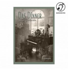 Cover von Das Dinner mit einem Flügel und großen Fenstern in einem sonnigen, eleganten Vintage-Zimmer.