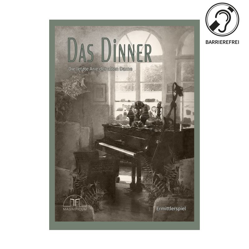 Cover von Das Dinner mit einem Flügel und großen Fenstern in einem sonnigen, eleganten Vintage-Zimmer. Cover von Das Dinner mit einem Flügel und großen Fenstern in einem sonnigen, eleganten Vintage-Zimmer.