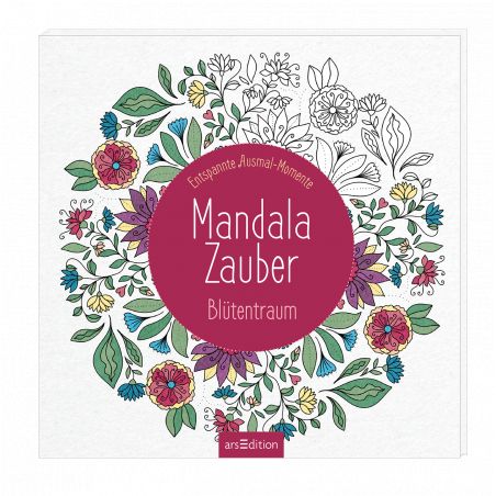 Umschlag mit floralen Mandala-Motiven und dem deutschen Titel Mandala Zauber Blütentraum.