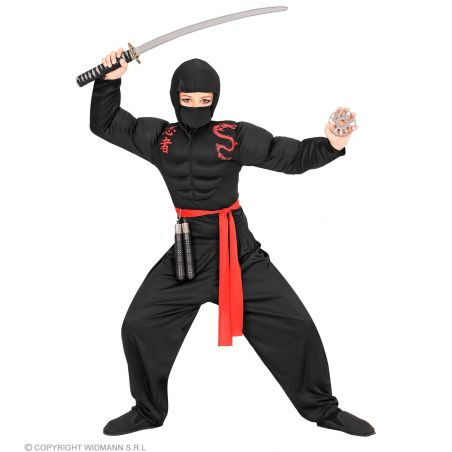 Super Muskel Ninja Muskelshirt m. Kapuze, 128cm