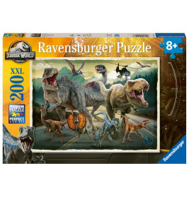 Jurassic World Puzzle mit Dinosauriern, Hubschrauber, 200 XXL-Teile, geeignet ab 8 Jahren.