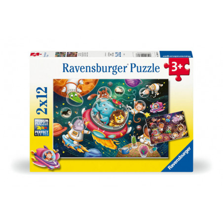 Ravensburger Kinderpuzzle - 12000857 Tiere im Weltall - 2x12 Teile Puzzle für Kinder ab 3 Jahren