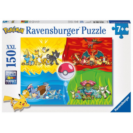 Ravensburger Pokémon Puzzle mit 150 Teilen, zeigt verschiedene Pokémon in vier farbigen Bereichen.