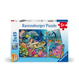 Ravensburger Puzzle mit bunten Unterwasser-Tiermotiven, geeignet für Kinder ab 5 Jahren.