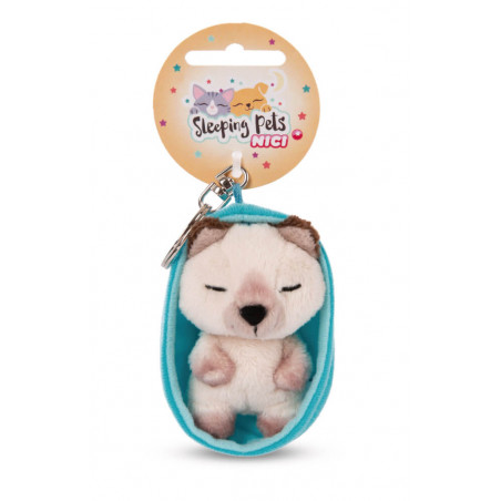 Schlüsselanhänger Sleeping Pets Katze 10cm Siam, Körbchen blau