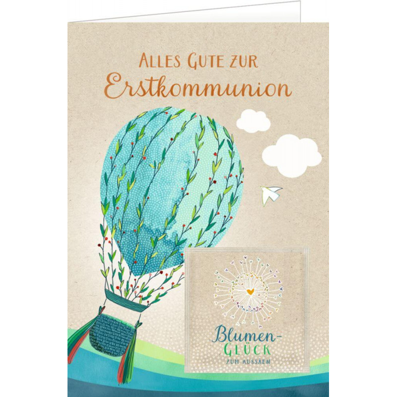 Grußkarte m.Blumensamen - Pfl.d.Wünsche, sortiert (1 Stück) (Kommunion)