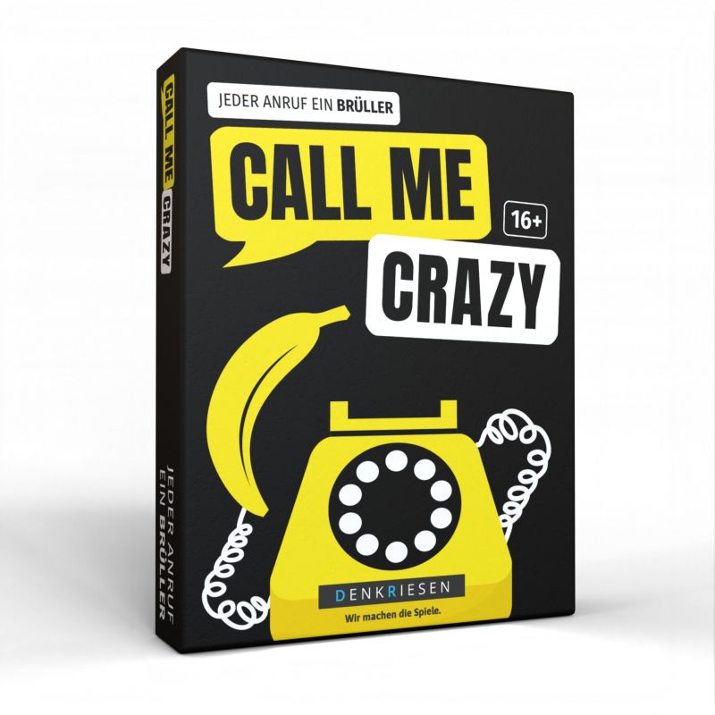 Spielschachtel von Call Me Crazy mit einer gelben Banane und einem Wählscheibentelefon auf dem Cover. Spielschachtel von Call Me Crazy mit einer gelben Banane und einem Wählscheibentelefon auf dem Cover.