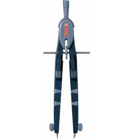 Ein blauer und grauer Zirkel mit verstellbaren Armen und Griff liegt auf weißem Hintergrund.