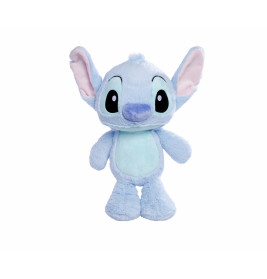 Blaues Plüschtier mit großen Ohren und Augen, das der Figur Stitch aus Lilo & Stitch ähnelt.