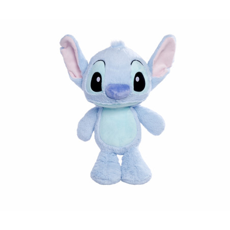 Blaues Plüschtier mit großen Ohren und Augen, das der Figur Stitch aus Lilo & Stitch ähnelt.