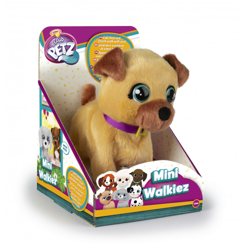 Plüschwelpe mit großen Augen in bunter Mini Walkiez Club Petz Verpackung. Plüschwelpe mit großen Augen in bunter Mini Walkiez Club Petz Verpackung.