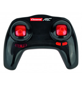 Schwarze Carrera RC-Fernbedienung mit zwei roten Joysticks und zwei roten Tasten auf weißem Hintergrund.