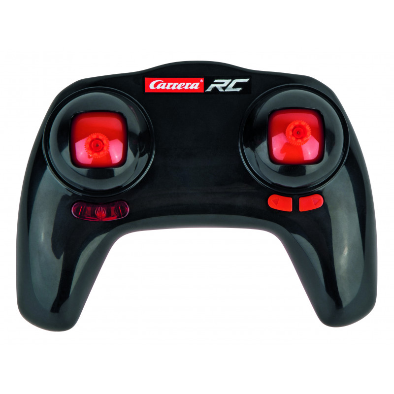 Schwarze Carrera RC-Fernbedienung mit zwei roten Joysticks und zwei roten Tasten auf weißem Hintergrund.
