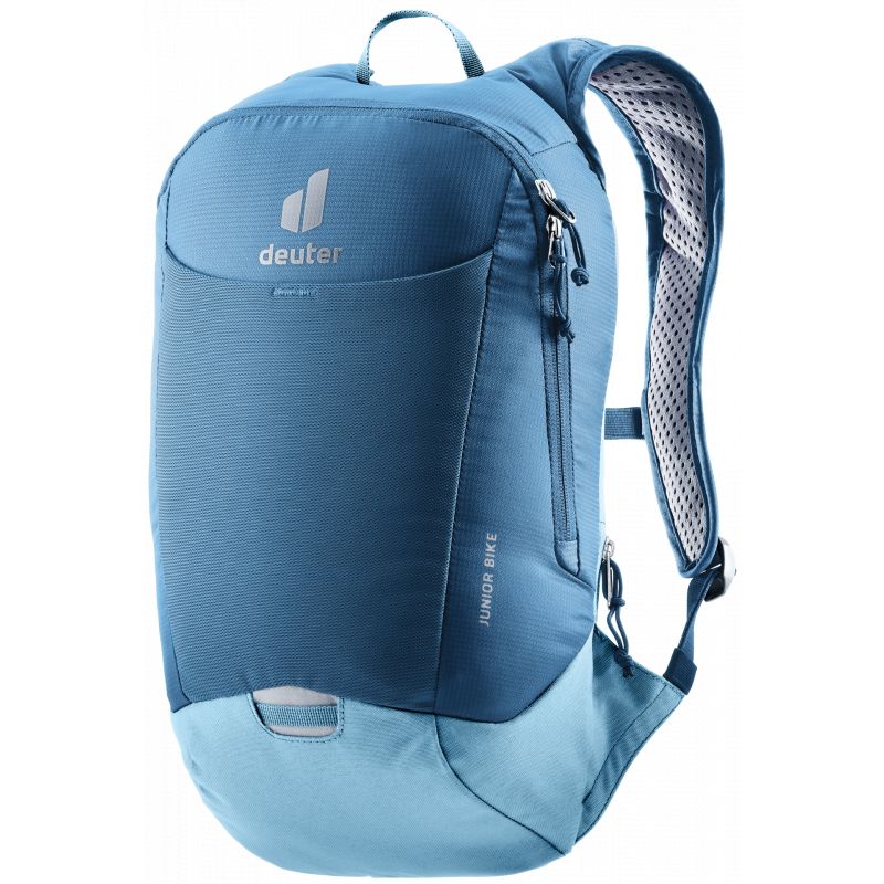 Blauer Deuter-Rucksack mit Reißverschlüssen und gepolsterten Trägern, geeignet für Rad- oder Outdooraktivitäten. Blauer Deuter-Rucksack mit Reißverschlüssen und gepolsterten Trägern, geeignet für Rad- oder Outdooraktivitäten.