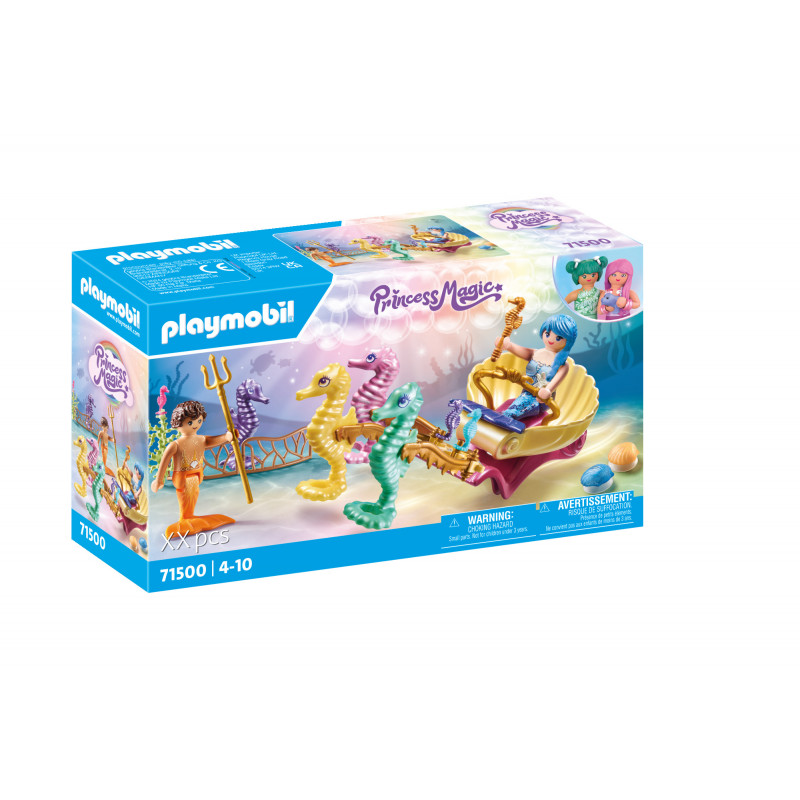 Playmobil Princess Magic Set mit Unterwasserfiguren, Seepferdchen und goldenem Streitwagen.