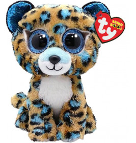 Plüsch-Leopard mit blauen Augen, blauen Flecken und rotem Ty Beanie Boos-Label am Ohr.