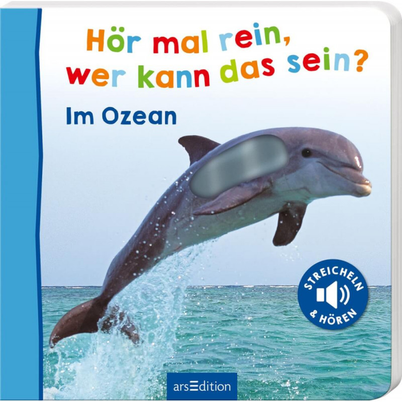 Ein Delfin springt aus dem Ozean auf dem Cover von Hör mal rein, wer kann das sein? - Im Ozean.