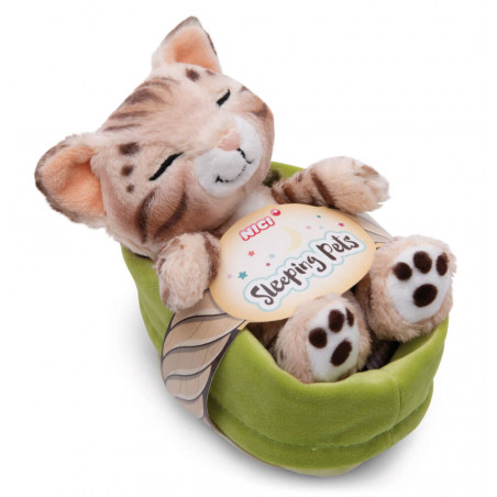 Kuscheltier Sleeping Pets Bengal Katze im hellgrünen Körbchen NICI GREEN