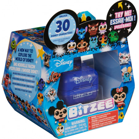 Eine Disney Bitzee Spielzeugbox mit bunten digitalen Figuren und einem blauen Gerät in der Verpackung. Eine Disney Bitzee Spielzeugbox mit bunten digitalen Figuren und einem blauen Gerät in der Verpackung.