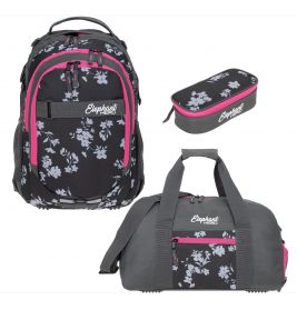 Schulrucksack Elephant Hero 3tlg. Set grey/flower/pink