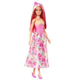 Barbie Royal-Puppe mit Haaren in Pink und Blond, Rock mit Schmetterlingsmuster und Zubehör
