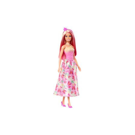 Barbie Royal-Puppe mit Haaren in Pink und Blond, Rock mit Schmetterlingsmuster und Zubehör