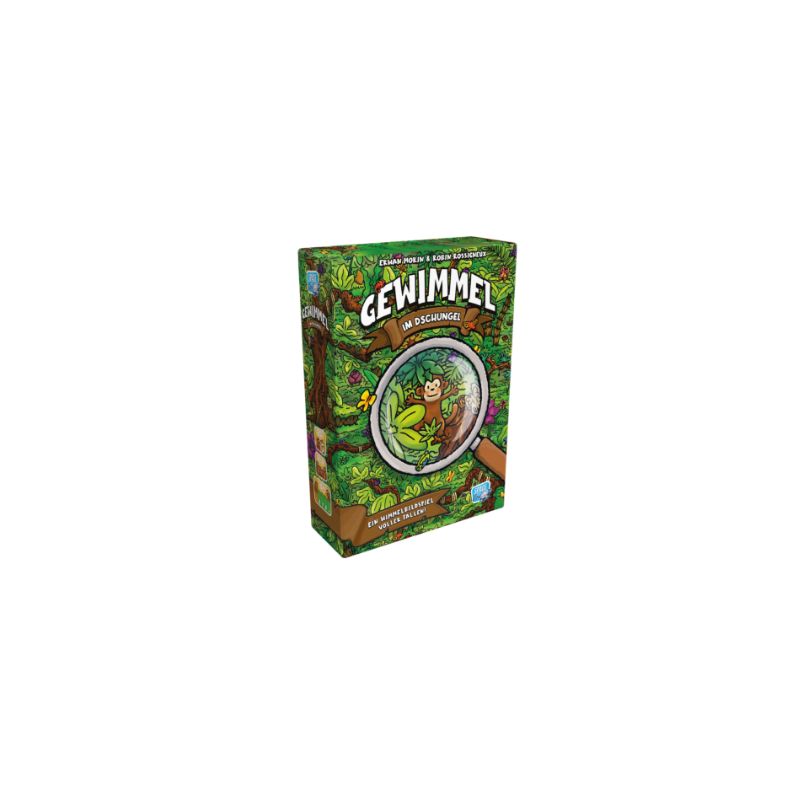 Box von Gewimmel im Schlaraffenland mit bunt gestaltetem, dschungelartigem Motiv und tierischen Illustrationen. Box von Gewimmel im Schlaraffenland mit bunt gestaltetem, dschungelartigem Motiv und tierischen Illustrationen.