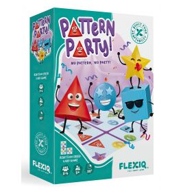 Box des Kartenspiels Pattern Party! mit bunten, lächelnden Formen auf dem Cover.