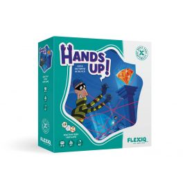 Spieleschachtel von Hands Up! mit Cartoon-Dieb, der nach einem Diamanten zwischen Lasern greift.