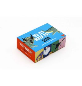 Bunte Kartonbox eines Dinosaurier-Kartenspiels mit deutschem Text Wo ist mein Po? Dino auf dem Deckel.
