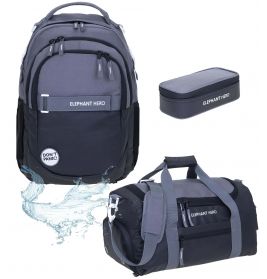 Schulrucksack Elephant Hero 3tlg. Set black/grey/white