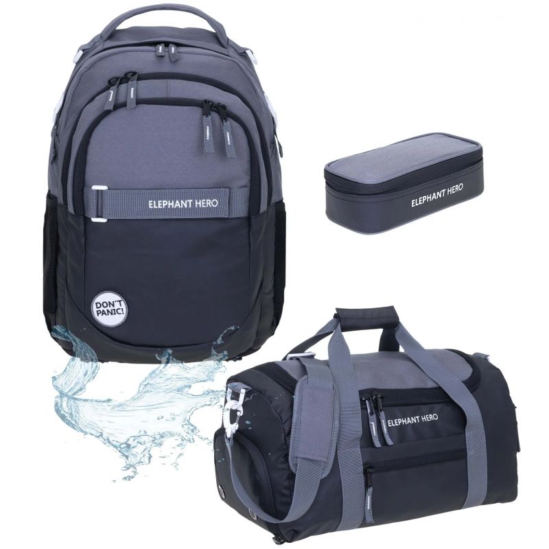 Schulrucksack Elephant Hero 3tlg. Set black/grey/white