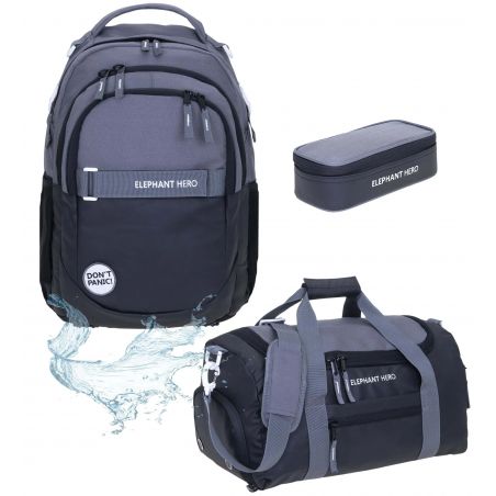 Schulrucksack Elephant Hero 3tlg. Set black/grey/white