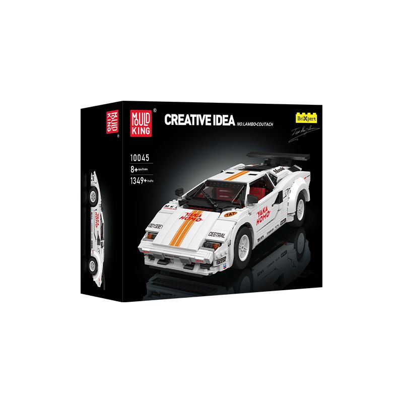 Box des Mold King Sportwagen-Bausets mit weiß-rotem Auto-Modell auf der Vorderseite. Box des Mold King Sportwagen-Bausets mit weiß-rotem Auto-Modell auf der Vorderseite.