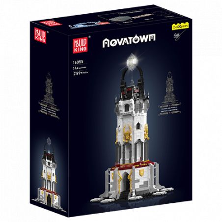 Schachtel eines KUJOKING Novatown Sets mit hohem weiß-grauen Turm und goldenen Akzenten.