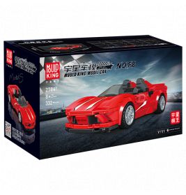 Box eines roten Cabrio-Auto-Bausatzes mit weißen Streifen und dem Markenlogo Mould King.