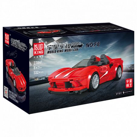Box eines roten Cabrio-Auto-Bausatzes mit weißen Streifen und dem Markenlogo Mould King.