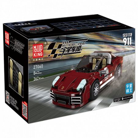 Mould King Baustein-Set, roter Sportwagen, Modell 27060, 362 Teile, abgebildet auf der Verpackung.